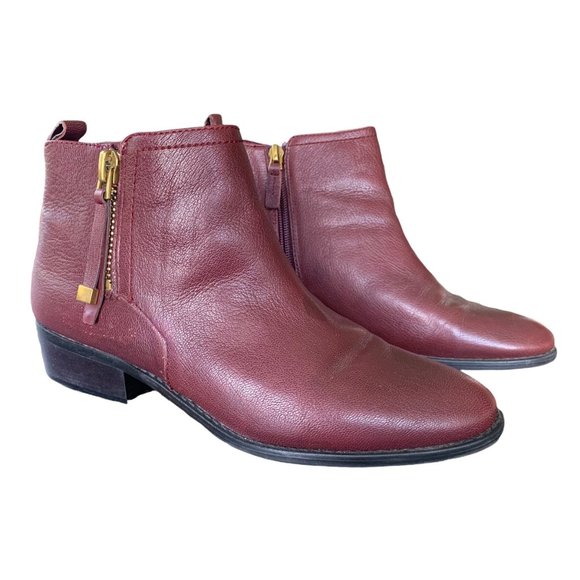 Franco Sarto Cranberry Burgundy Leather Ankle Booties - Picture 1 of 9